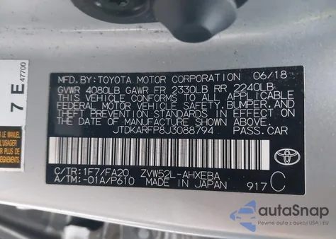 2018 Toyota Prius Prime Plus from USA, damaged, VIN JTDKARFP8J3088794